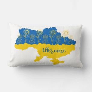 Map of Ukraine with sunflower and Ukrainian flag Lumbar Cushion