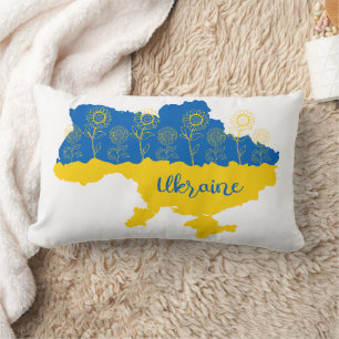 Map of Ukraine with sunflower and Ukrainian flag Lumbar Cushion