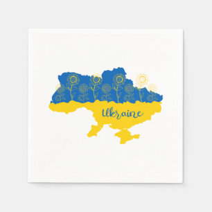 Map of Ukraine with sunflower and Ukrainian flag Napkin
