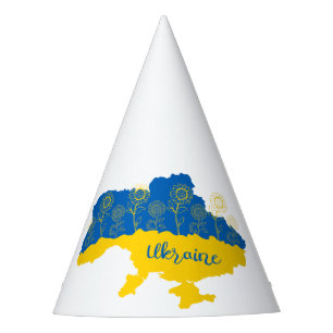 Map of Ukraine with sunflower and Ukrainian flag Party Hat