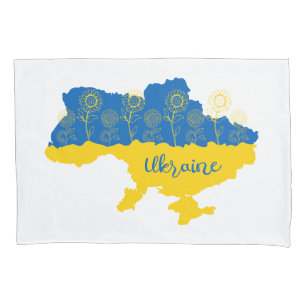 Map of Ukraine with sunflower and Ukrainian flag Pillowcase