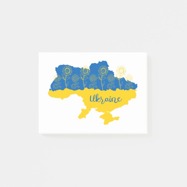 Map of Ukraine with sunflower and Ukrainian flag Post-it Notes (Front)