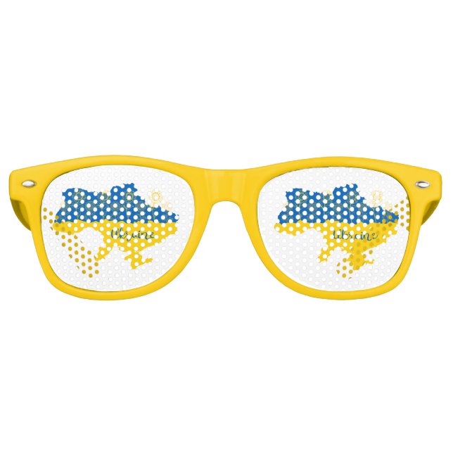 Map of Ukraine with sunflower and Ukrainian flag Retro Sunglasses (Front)