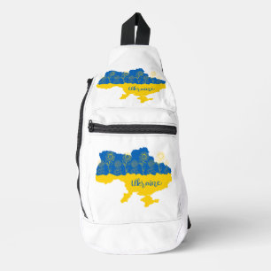 Map of Ukraine with sunflower and Ukrainian flag Sling Bag