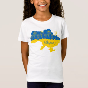 Map of Ukraine with sunflower and Ukrainian flag T-Shirt