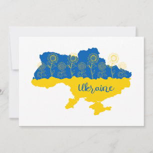 Map of Ukraine with sunflower and Ukrainian flag Thank You Card
