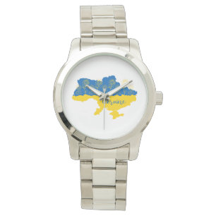 Map of Ukraine with sunflower and Ukrainian flag Watch