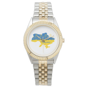 Map of Ukraine with sunflower and Ukrainian flag Watch