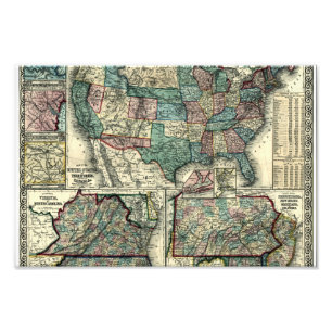 Map of United States 1861 vintage pictorial map Photo Print