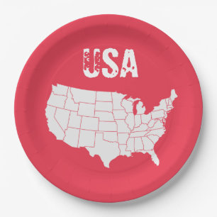 Map of United States colourful Paper Plate