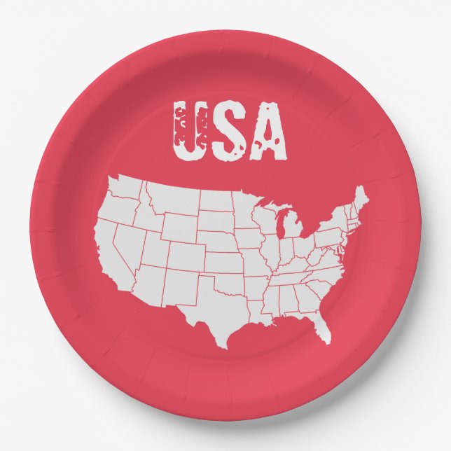 Map of United States  colourful Paper Plate (Front)