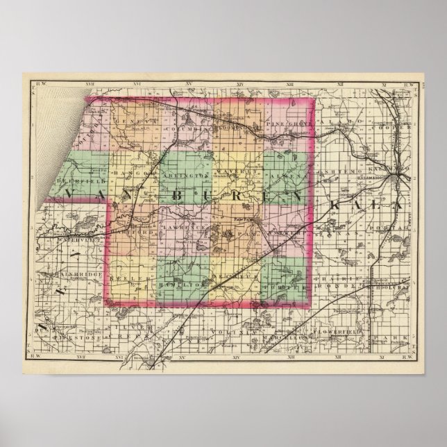 Map of Van Buren County, Michigan Poster (Front)