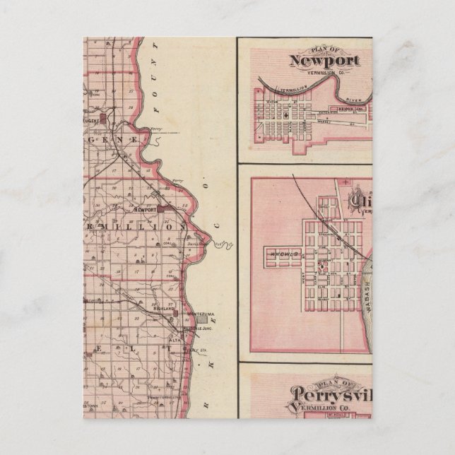 Map of Vermillion County with Newport Postcard (Front)