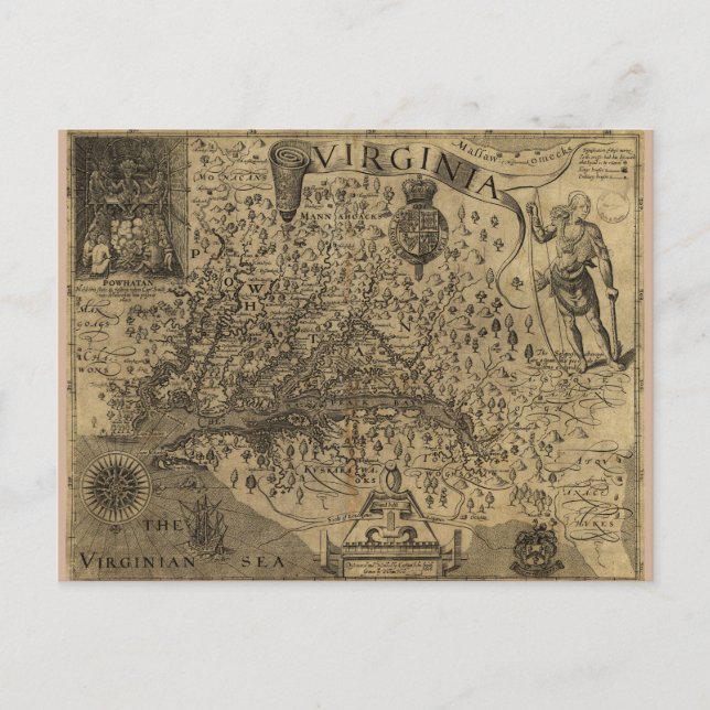 Map of Virginia by John Smith (1624) Postcard (Front)