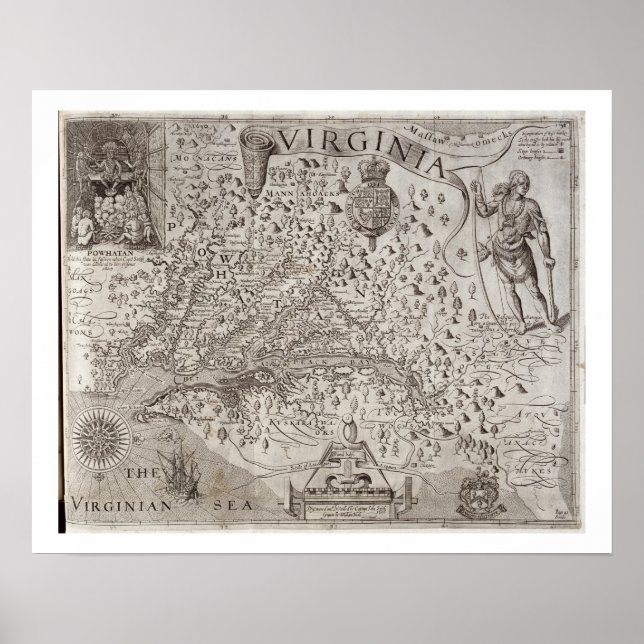 Map of Virginia, discovered and described by Capta Poster (Front)