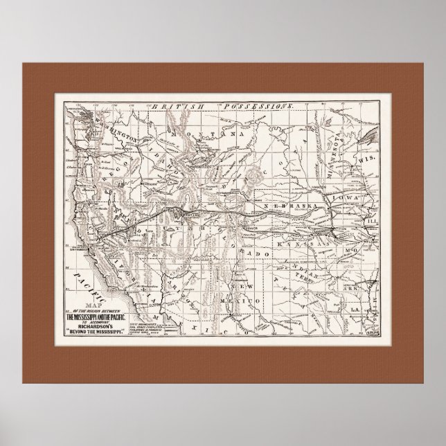 Map of W. States &Trans Pacific RR,1867- Br Mat Poster (Front)