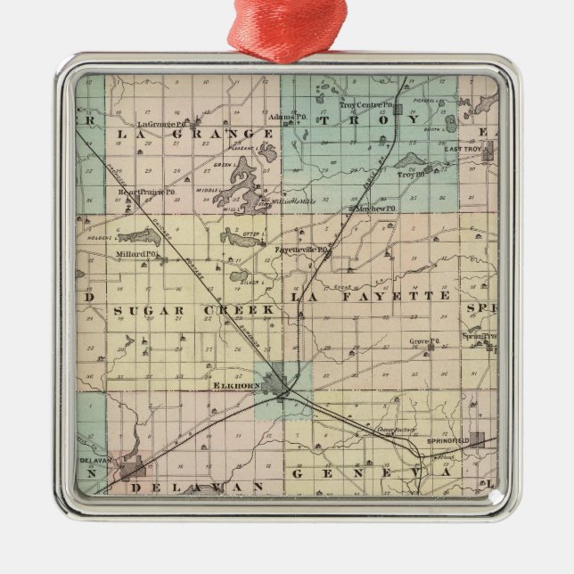 Map of Walworth County, State of Wisconsin Metal Tree Decoration (Front)