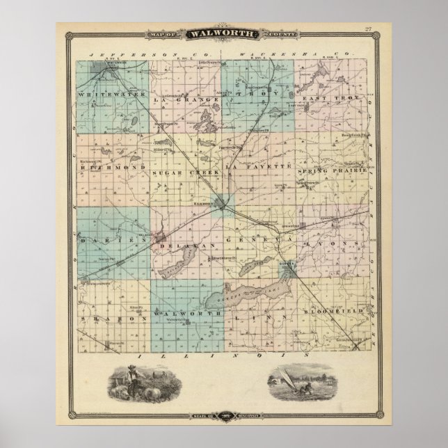 Map of Walworth County, State of Wisconsin Poster (Front)