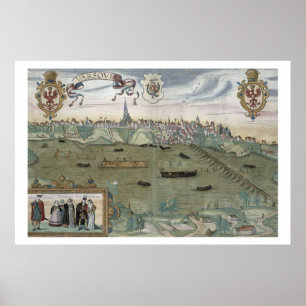 Map of Warsaw, from 'Civitates Orbis Terrarum' by Poster