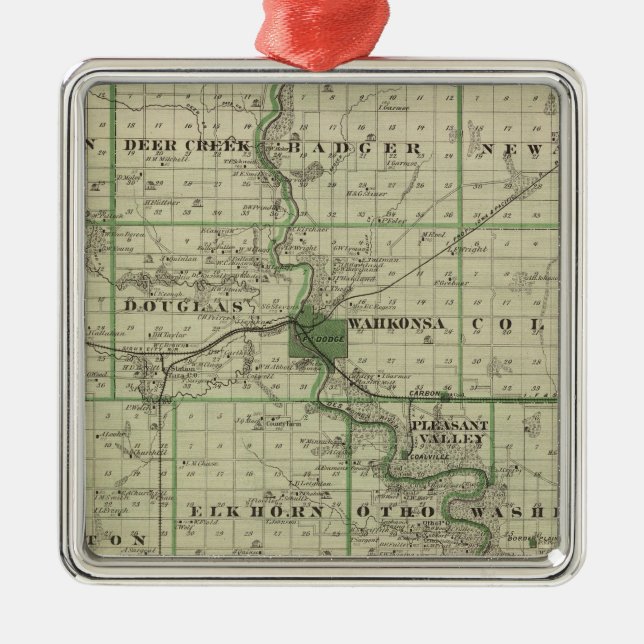 Map of Webster County, State of Iowa Metal Tree Decoration (Front)