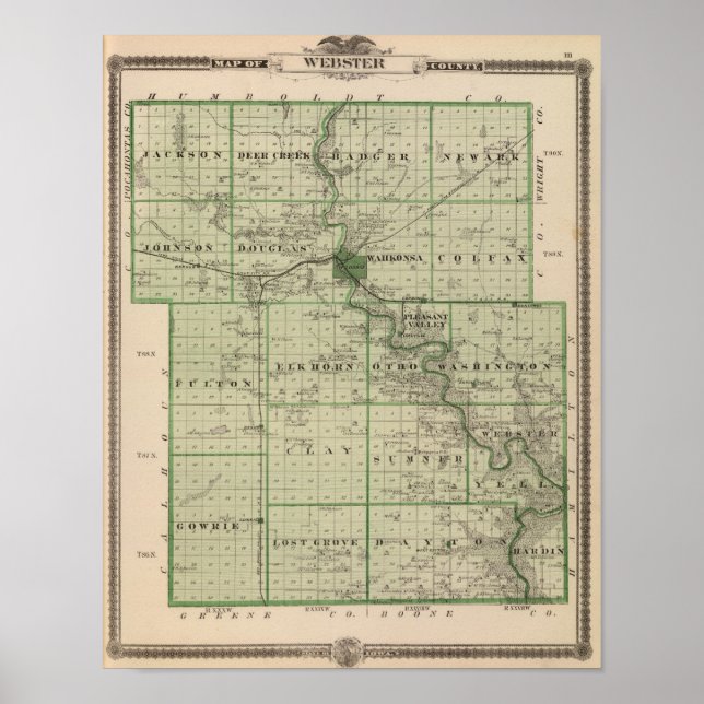 Map of Webster County, State of Iowa Poster (Front)