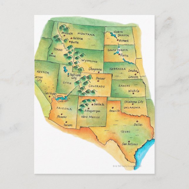 Map of Western United States Postcard (Front)