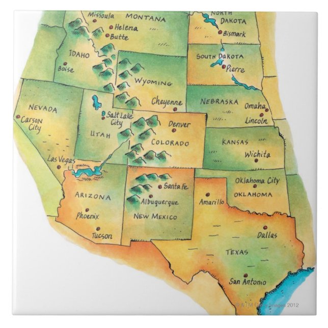 Map of Western United States Tile (Front)