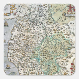 Map of Westmorland and Cumberland   1576 Square Sticker