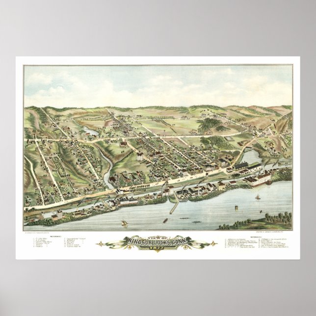 Map of Windsor Locks, CT in 1877 Poster (Front)