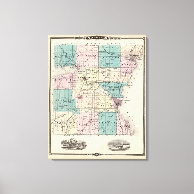 Map of Winnebago County, State of Wisconsin Canvas Print (Front)