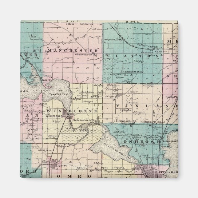 Map of Winnebago County, State of Wisconsin Magnet (Front)