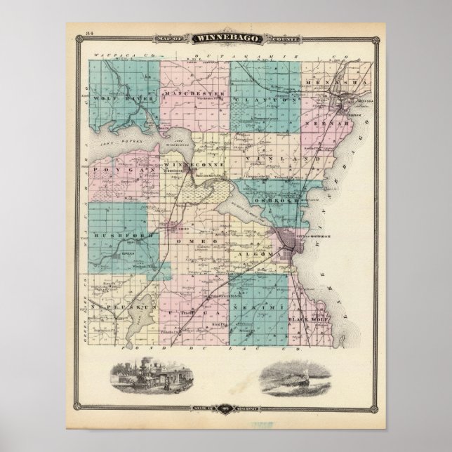 Map of Winnebago County, State of Wisconsin Poster (Front)