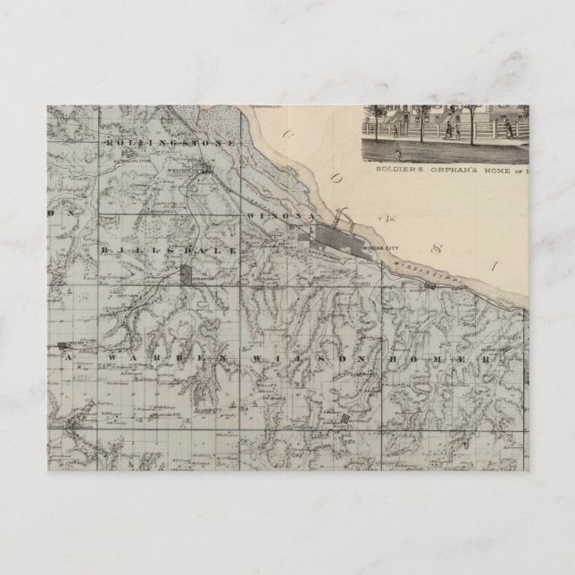 Map of Winona County, Minnesota Postcard (Front)
