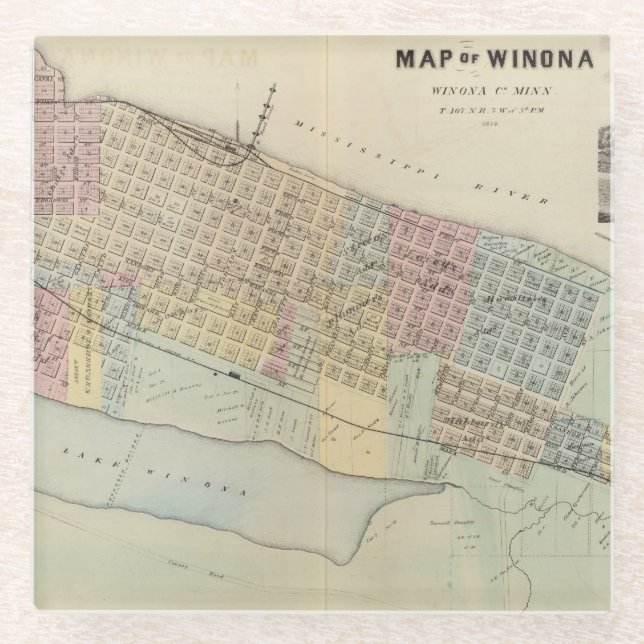 Map of Winona, Minnesota Glass Coaster (Front)
