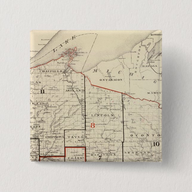 Map of Wisconsin 15 Cm Square Badge (Front)