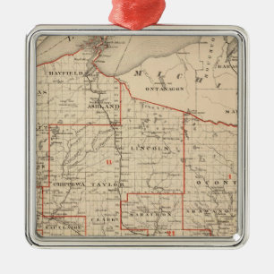 Map of Wisconsin showing senatorial districts Metal Tree Decoration
