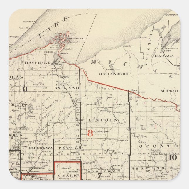 Map of Wisconsin Square Sticker (Front)