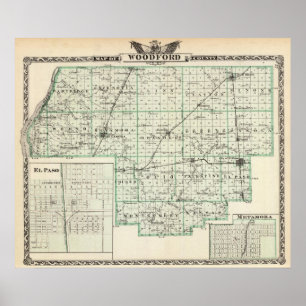 Map of Woodford County, El Paso and Metamora Poster