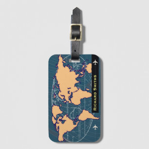 map-of-world air travel customised name luggage tag