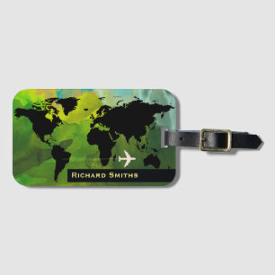 map-of-world air travel personalised luggage tag