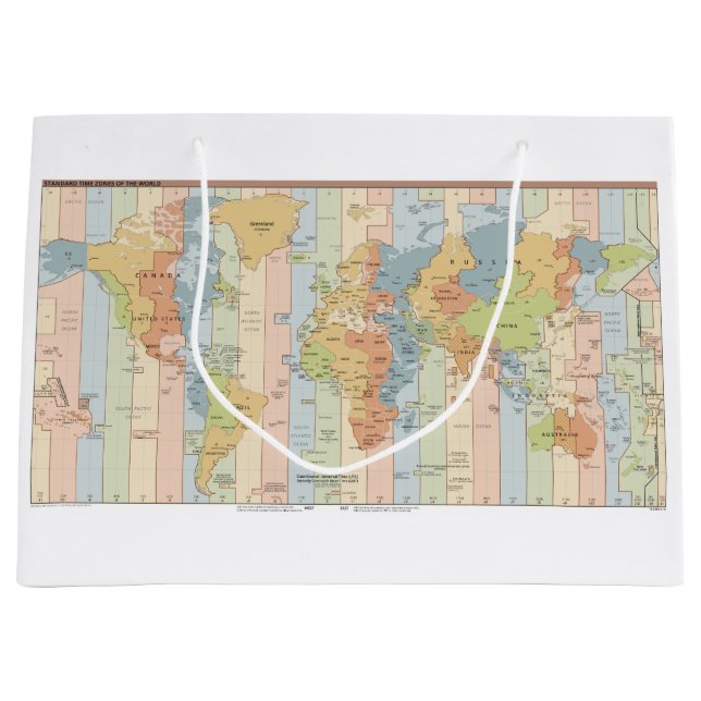 Map of World Time Zones  Large Gift Bag (Front)