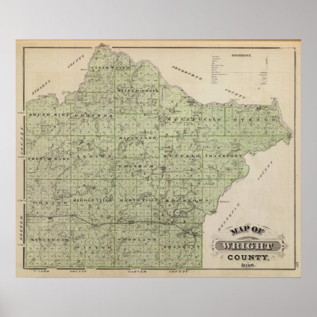 Map of Wright County, Minnesota Poster (Front)
