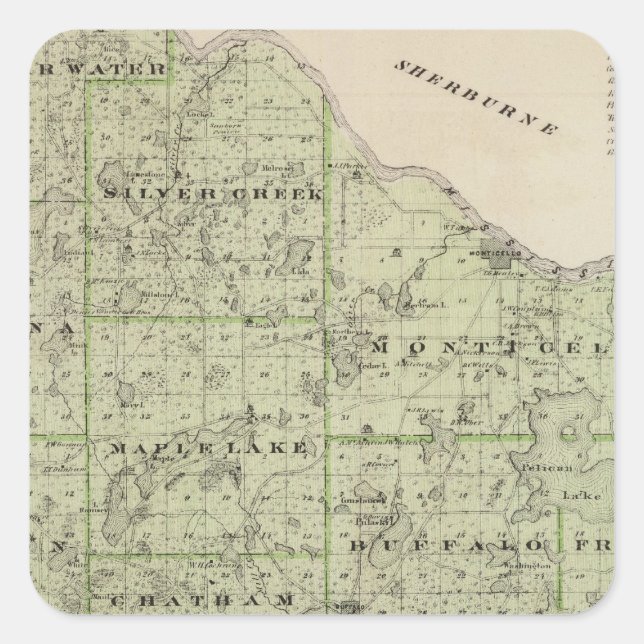 Map of Wright County, Minnesota Square Sticker (Front)