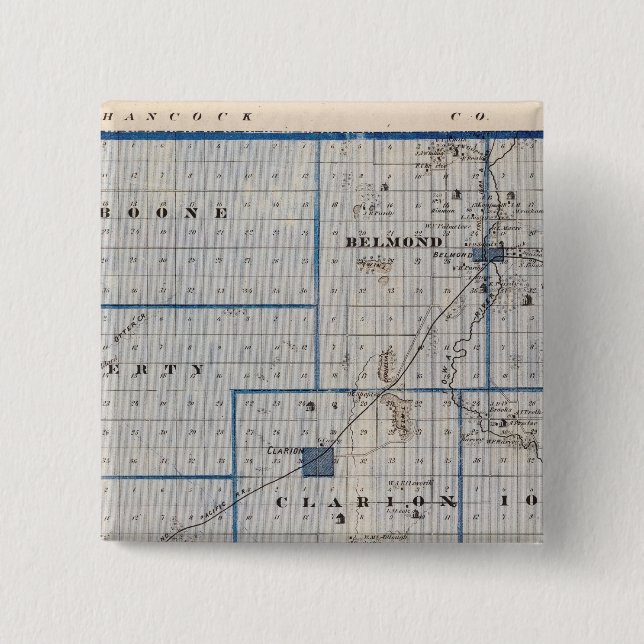 Map of Wright County, State of Iowa 15 Cm Square Badge (Front)