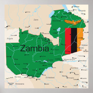 Map Of Zambia Poster