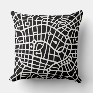 Map Pattern 030520 - White on Black Cushion
