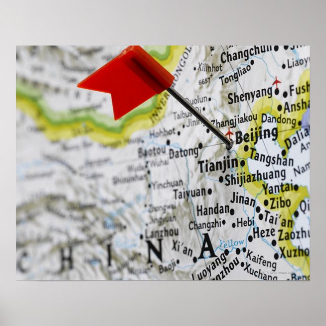 Map pin placed in Beijing, China on map, Poster (Front)