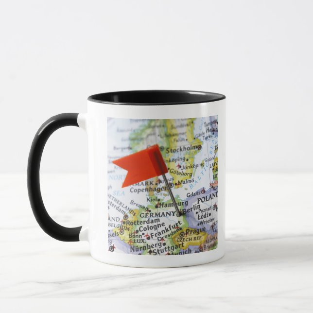 Map pin placed in Berlin, Germany on map, Mug (Left)