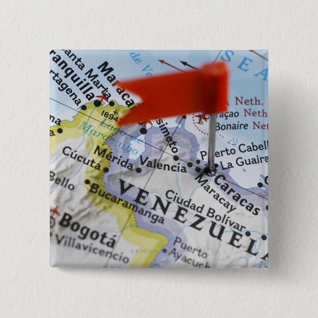 Map pin placed in Caracas, Venezuela on map, (Front)