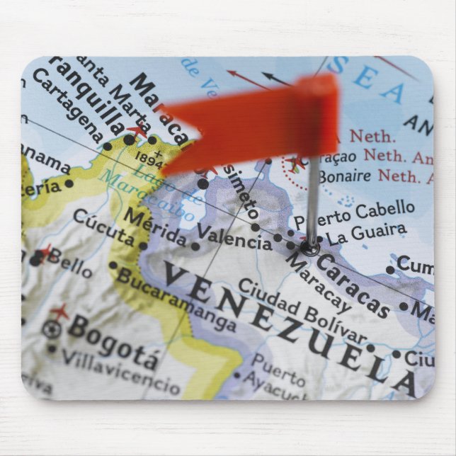 Map pin placed in Caracas, Venezuela on map, Mouse Pad (Front)